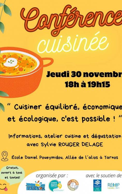 Cuisiner équilibré, économique et écologique... C'est possible! Conférence le jeudi 30 novembre à 18h sur le bien manger dans le cadre du Festival Alimenterre