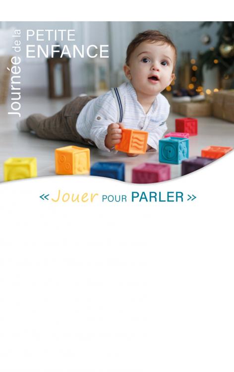 Affiche Journée Petite Enfance Tarnos avec bébé jouant avec des cubes